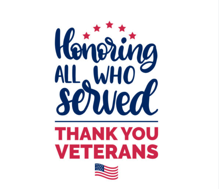 Clip Art reads, "Honoring All Who Served, Thank You Veterans"